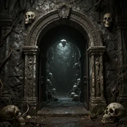 deathly portal to the abyss, ultra detailed, photorealistic, octane render, high definition, fine details, sinister tones, 8 k, mcbess mood,