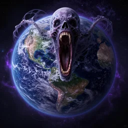 planet earth screaming, cosmic horror, ghostly, intricate, photo real, hyperrealism, unreal engine 5, raytracing, art by beeple and mike winkelmann, ultraviolet colors,