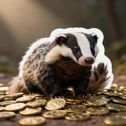 a telegram sticker of a honey badger on a pile of gold coins