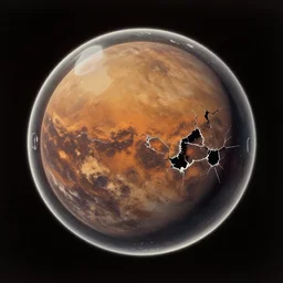 1900s photo from space of theMars inside a oil bubble, damaged, NASA