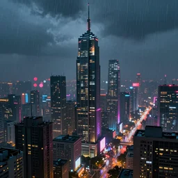 digital painting of a futuristic neon city rainy sharp photorealistic octane render, bokeh in the background only