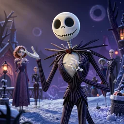 a nightmare before christmas snowy town environment, jack skellington | | fine detail!! anime!! realistic shaded lighting!!, directional lighting 2 d poster by ilya kuvshinov, magali villeneuve, artgerm, jeremy lipkin and michael garmash and rob rey