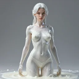 a highly detailed rendering of of lady dimitrescu covered in milk, professional lighting, 4 k resolution, highly detailed, octane render