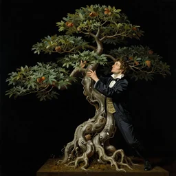neoclassicist sci - fi portrait of a man turning into a bonsai tree. dark lighting. organic black background. highly detailed science - fiction painting by norman rockwell, moebius, frank frazetta, syd mead, donato giancola. rich colors, high contrast. renaissance masterpiece. artstation