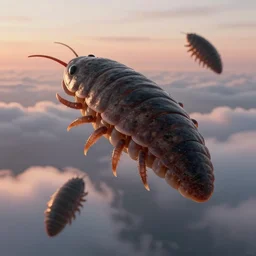 4 k film still of a tardigrade floating amount the clouds during sunset, very detailed, photorealistic, realism, unreal engine, a tardigrade by greg rutkowski