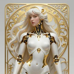 beauty art nouveau woman, White and gold robotic, trending on artstation, by Artgerm