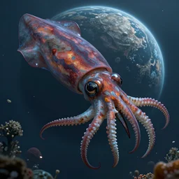 hyperdetailed photo of a highly visible and detailed giant squid squeezing a unknown planet 8 k extremely detailed hd hyperrealism movie studio fx creepy