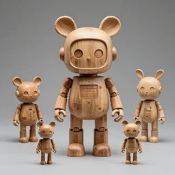 8k octan advertising photo a totally wooden sculpture collection art toys on feet very cute robot zen with animal ears cyberpunk a contemporary art gallery