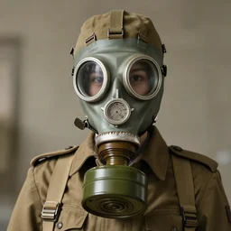 singular girl with wearing ww 2 gas mask, ww 2 uniform, very anime!!! anime!! intricate details, aesthetically pleasing pastel colors, poster background, art by conrad roset and ilya kuvshinov