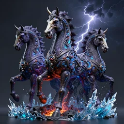 3 d ornate carved dark cosmic horse with profile portrait, sigma 5 0 0 mm f / 5. beautiful intricate highly detailed quetzalcoatl skull. bioluminescent, plasma, lava, ice, water, creature, thunderstorm! artwork by tooth wu and wlop and beeple and greg rutkowski, 8 k trending on artstation