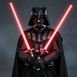 Darth Vader with a red lightsaber, realistic, 4K, full colour