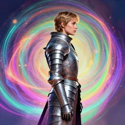 side profile portrait, medium shot, imogen poots paladin, armour, gloomhaven, colorful swirly magic ripples, neonwave colours, by greg manchess, huang guangjian, lois van baarle, sachin teng, greg rutkowski, jesper ejsing, ilya kuvshinov