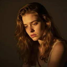 depressed girl portrait, chiaroscuro lighting, Tungsten Lighting, by David Lynch