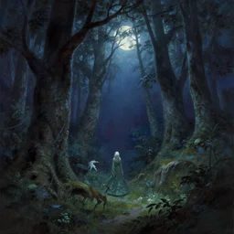 an enchanted forest at night by frank frazetta