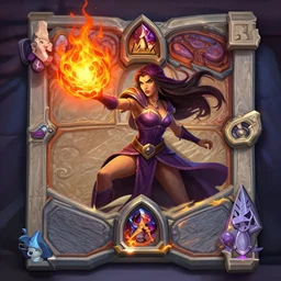 a sorceress casting a fire ball, Hearthstone official splash art
