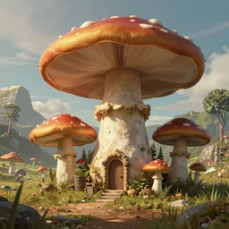 a mushroom house in the middle of nowhere. detailed fantasy art, by ferdinand knab, simon stalenhag and beeple, and cyril rolando, unreal engine 5
