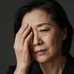 an face of mother ashame, photograph, studio lighting