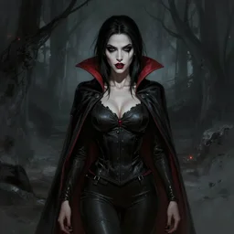 illustration of a lady vampire, digital painting, ominous, sharp, detailed, 4k