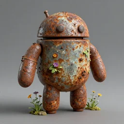 Rusty Android with Nature growing on it, highly detailed, unreal engine, trending on Artstation, made by Pascal Blanché, flowers, 8K