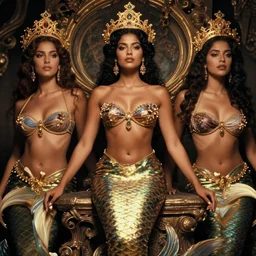 vintage portrait of modern mermaid queen, zoom, rule of thirds, atmosphere, intricate, regal, latinas, ( brown skin ), symmetrical!!, loreal, maybelline, sephora, loreal, artstation, art by jose tapior y baro, ( ( cinematic ) ), concept art, filmic, vsco