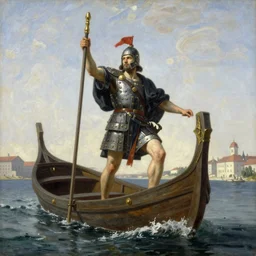 rome warrior on boat by repin rutkowski beksinski hyperrealism