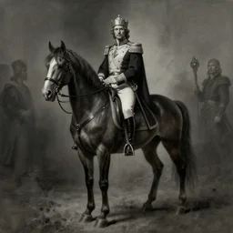 painting of stoic king adam driver riding on horse together with his best friend john oliver, full body, military uniform, fantasy, intricate, elegant, beautiful, highly detailed, charcoal, centered, dark, smokey, digital painting, artstation, concept art, smooth, sharp focus, illustration, art by artgerm and greg rutkowski and alphonse mucha