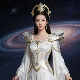 portrait of the powerful empress of the solar system in the style of pascal blanche. glowing, ornate and intricate linework, stunning, dynamic lighting, ultrafine and hyperdetailed.