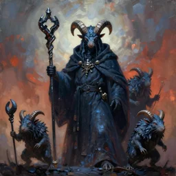 painting of cloaked great seer skaven holding a staff, prophet of the great horned rat, rat person, vermintide, zdzislaw beksinski, lewis jones, dariusz zawadzki, wayne barlow, warhammer, great horned rat, cold hue's, warm tone gradient background, concept art