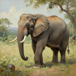 tarzan making an oil painting of an elephant