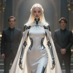 beautiful cyborg priestess, scifi, perfect face, futuristic, elegant cape, aura of light, glow, concept art, sharp focus, trending on artstation, hwang se - on, intricate, advanced technology, art by roman makarenko and simon almeida and marcos melco