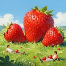a beautiful landscape of big oversized overgrown strawberries painted by tom bagshaw, raphael lacoste, eddie mendoza, alex ross concept art matte painting