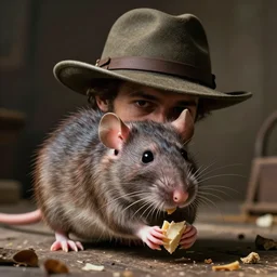 large Rats eating a man in a hat, hyper realistic, hdr, cinematic