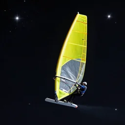 parasailor with yellow sail in outer space sailing among the stars, 4 k, hd