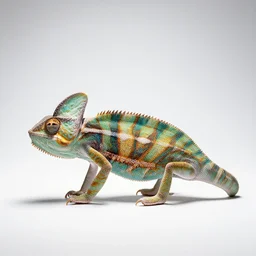 spotted chameleon, studio photography, full body, isolated on a pure white background, centered, entire subject in frame, sharp focus, soft studio lighting