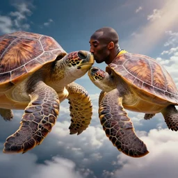 kobe bryant kissing a giant turtle in heaven, hyper realistic, side view, digital art, amazing detail, artstatiom, cgsociety, epic art