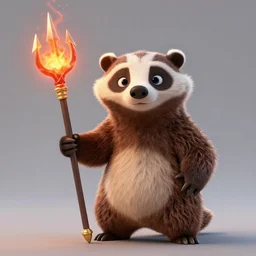 heroic badger holding a flaming trident,Pixar,3d render,4k
