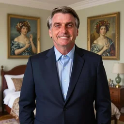 brazilian president bolsonaro, posing, vaporwave, bedroom, highly detailed, digital painting, artstation, concept art, smooth, sharp focus, illustration, art by artgerm and greg rutkowski and alphonse mucha