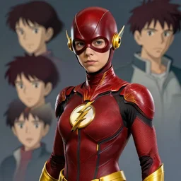 female the flash, perfect face, high detail, intricate suit, dc comics, pose, studio muti, greg rutkowski makoto shinkai takashi takeuchi studio ghibli