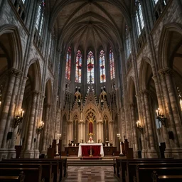 inside a large church cathedral for a blood god built in minecraft, ornate, fancy, gloomy