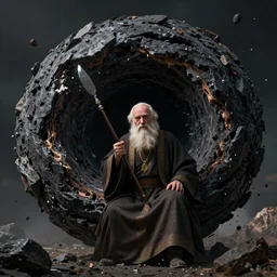 an elderly orthodox patriarch ripped apart by huge super massive black hole, hypermaximalistic, high details, cinematic, 8k resolution, beautiful detailed, insanely intricate details, artstation trending, octane render, unreal engine