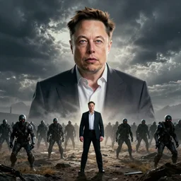 evil elon musk with his army of slaves
