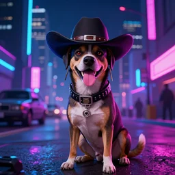 dog in the style of cyberpunk cowboy bebop