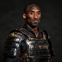 portrait of kobe bryant in black samurai armoury, by jan van eyck