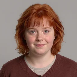portrait of short and plump 5 0 - year - old woman with red hair and, happy kind face, round face, short hair, molly weasley, wearing in cardigan, hyper realistic face, beautiful eyes, character art, art by mark brooks, hyperdetailed, cryengine, trending on artstation, digital art