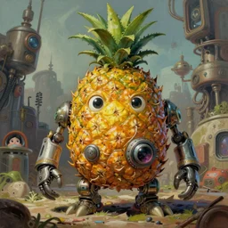 semi reallistic gouache gesture painting, by yoshitaka amano, by ruan jia, by Conrad roset, by dofus online artists, detailed anime 3d render pineaple alien monster, pineaple terrible alien monster, antrophomorfic pineaple leaves ,  portrait, cgsociety, artstation, rococo mechanical, Digital reality, sf5 ink style, dieselpunk atmosphere, gesture  drawn