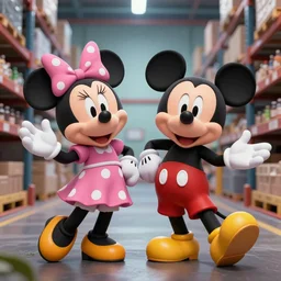minnie and mickey mouse raving in a warehouse highly detailed digital photograph