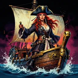 romance pirate and woman pirate ship splash art graphic design color splash high contrasting art, fantasy, highly detailed, art by greg rutkowski