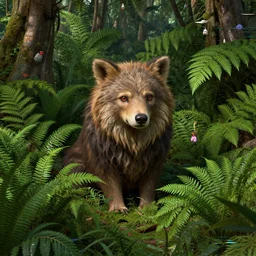 unusual animal surrounded by a lot of ferns, jungle, highly detailed, glitch error, unreal engine render concept art, style of henri rousseau and richard scarry and hiroshi yoshida