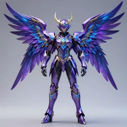 realistic archangel with 6 wings, full body, intricate and ornate purple and blue neon armor, trending on artstation, 4 k, hyperrealistic, high details, unreal engine 5