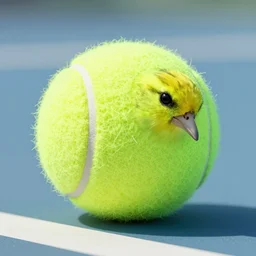 photo of a tennis ball with a canary head